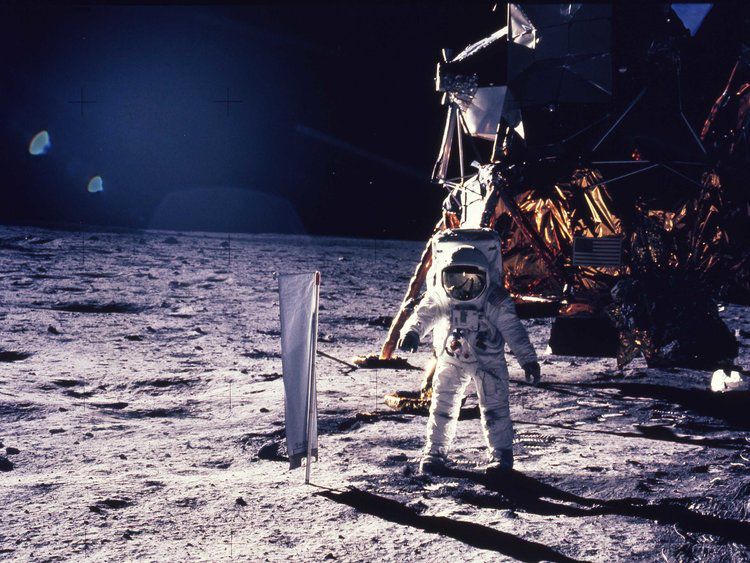 Apollo 11 was the spaceflight that landed the first humans on the Moon, Americans Neil Armstrong and Buzz Aldrin, on July 20, 1969, at 20:18 UTC. Armstrong became the first to step onto the lunar surface six hours later on July 21 at 02:56 UTC.