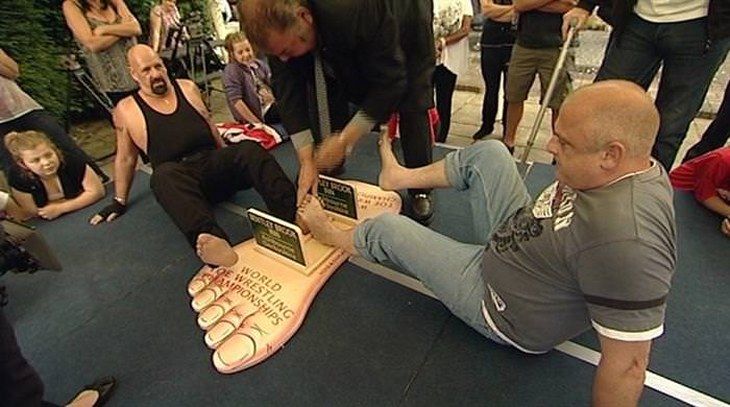 Toe wrestling is a national sport in Britain. It involves 2 opponents who lock feet and attempt to pin the other's foot down.